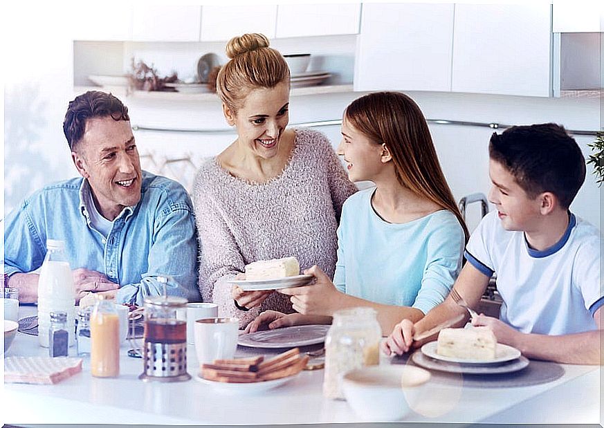 Family sharing breakfast to show their love.