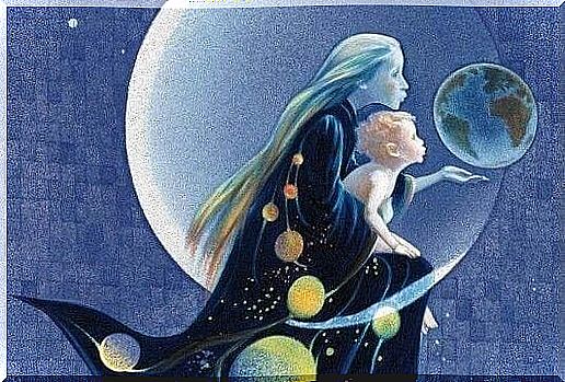 mom with child on moon