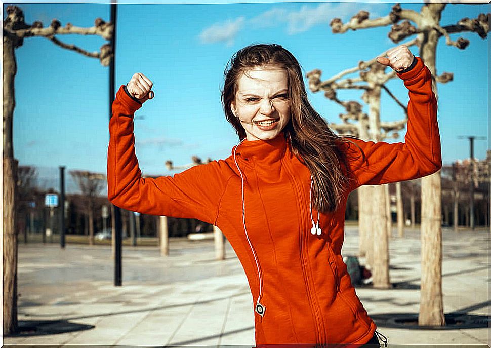 Teen girl highly motivated to exercise.