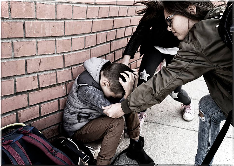 Child being beaten and abused when leaving school.