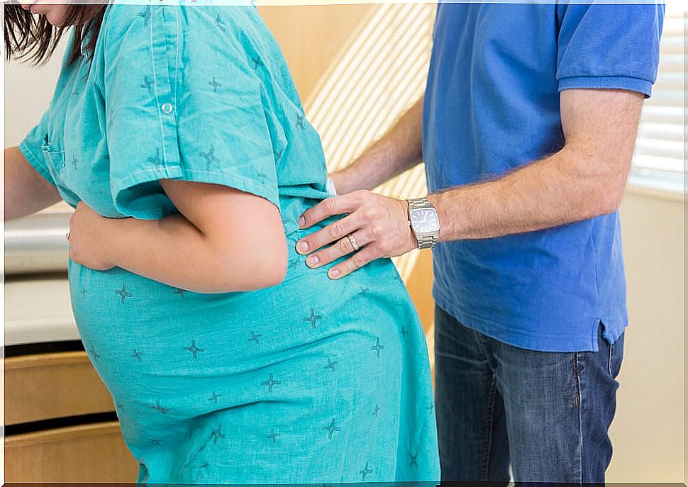 Woman with pain during childbirth.