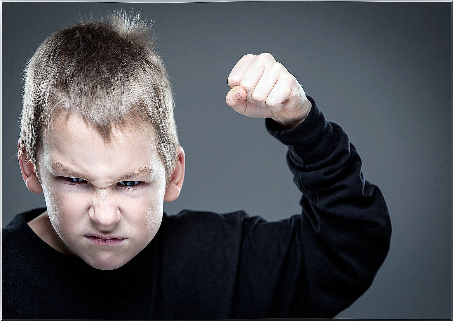 Child who beats his parents with a raised fist.